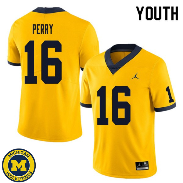 Youth Michigan Wolverines #16 Jalen Perry Yellow NCAA Football Jersey